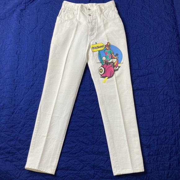 Cal. No! Jeans Denim - Vintage No! Jeans White High Rise Tappered Button Fly Jeans Size 25x28 80s Moped